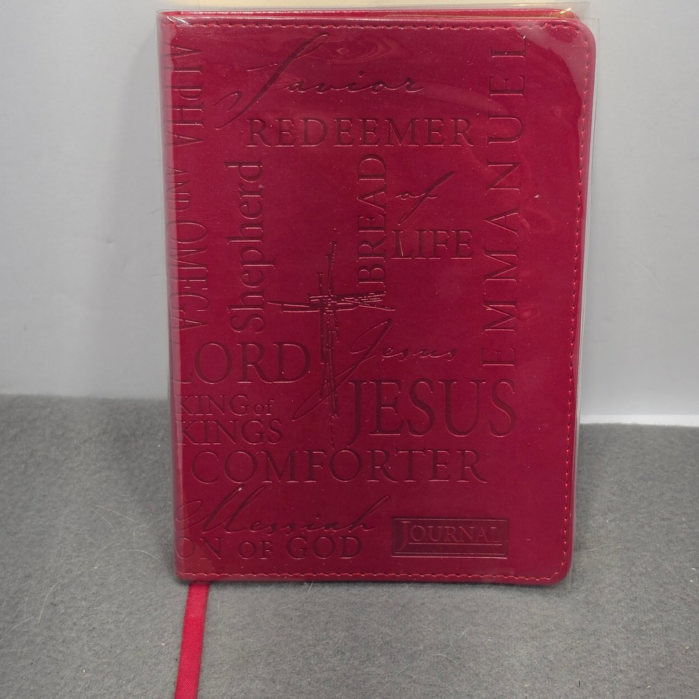 Christian Art Gifts Red Faux Leather Embossed Jesus Names Scripture Journal B